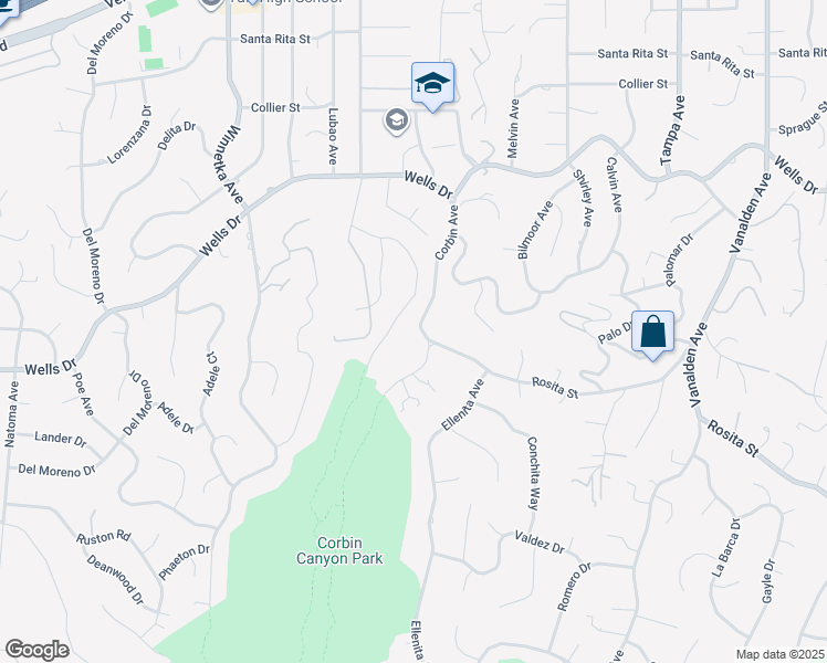 map of restaurants, bars, coffee shops, grocery stores, and more near 4851 Corbin Avenue in Los Angeles