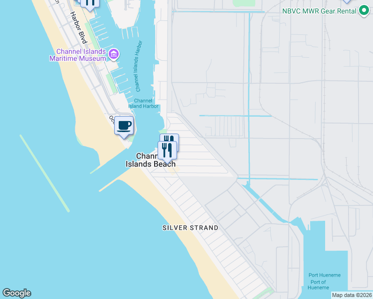 map of restaurants, bars, coffee shops, grocery stores, and more near 332 Hollywood Boulevard in Oxnard