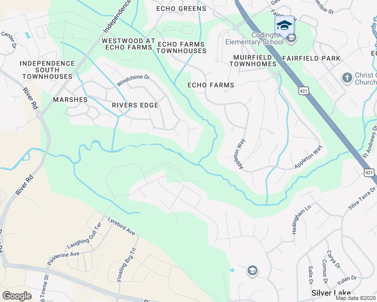 map of restaurants, bars, coffee shops, grocery stores, and more near 624 Windchime Drive in Wilmington
