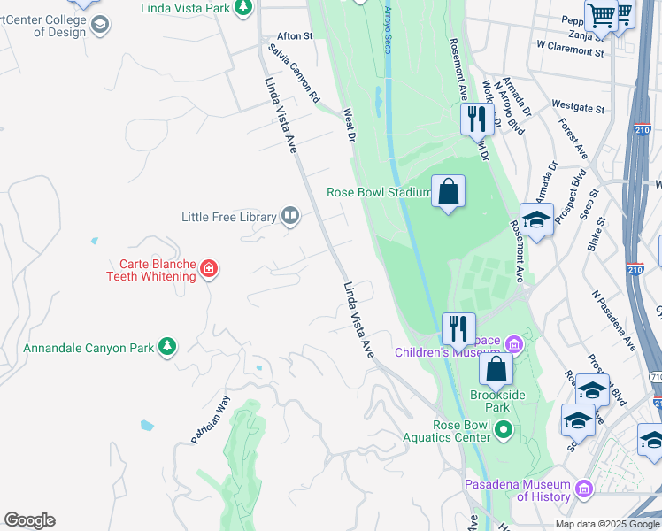 map of restaurants, bars, coffee shops, grocery stores, and more near 775 Linda Vista Avenue in Pasadena