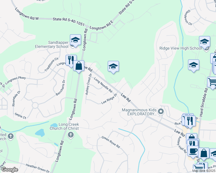 map of restaurants, bars, coffee shops, grocery stores, and more near 205 Long Needle Road in Columbia