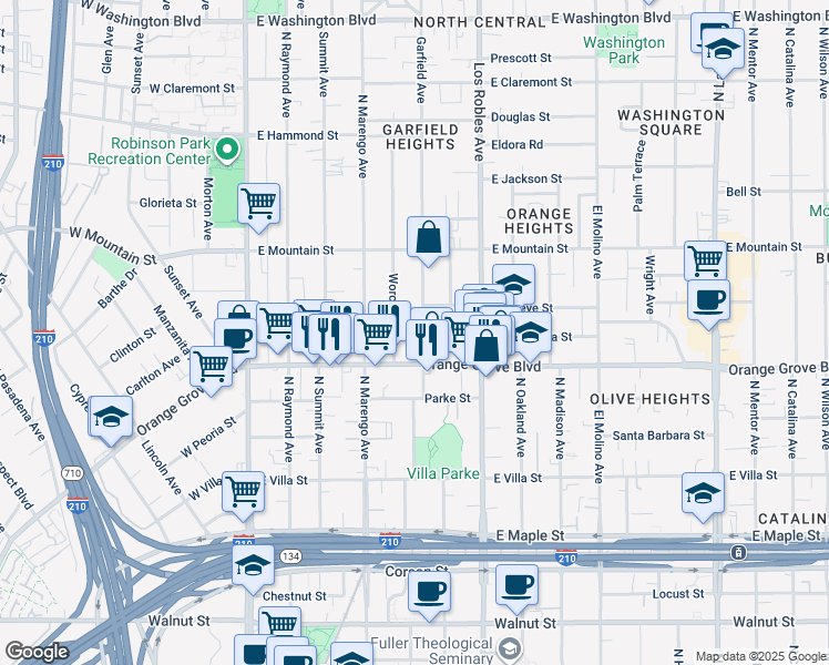 map of restaurants, bars, coffee shops, grocery stores, and more near 755 Garfield Avenue in Pasadena
