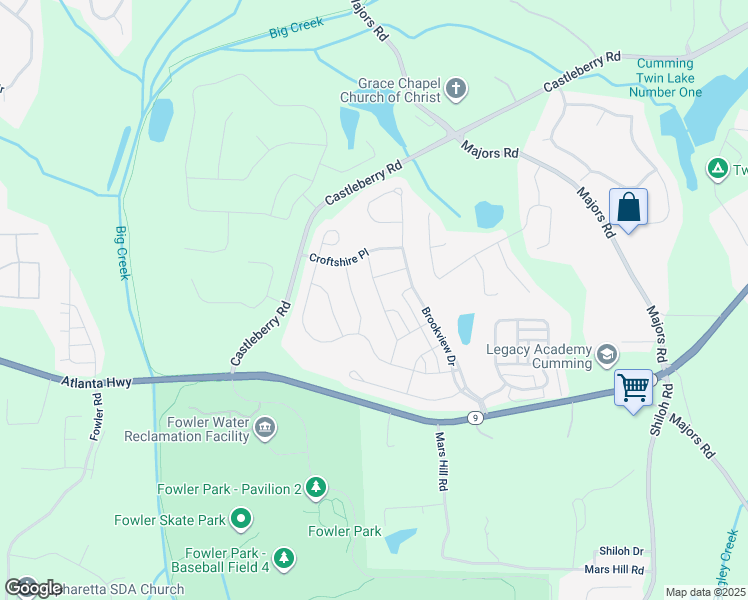 map of restaurants, bars, coffee shops, grocery stores, and more near 4425 Atwood Drive in Cumming