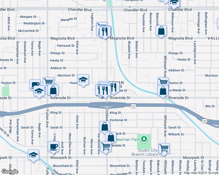 map of restaurants, bars, coffee shops, grocery stores, and more near in Los Angeles