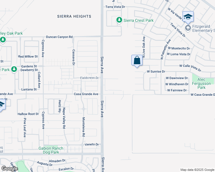 map of restaurants, bars, coffee shops, grocery stores, and more near 5267 Sierra Avenue in Fontana