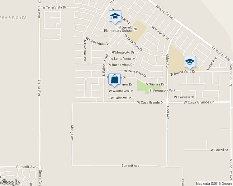 map of restaurants, bars, coffee shops, grocery stores, and more near 2619 West Windhaven Drive in Rialto