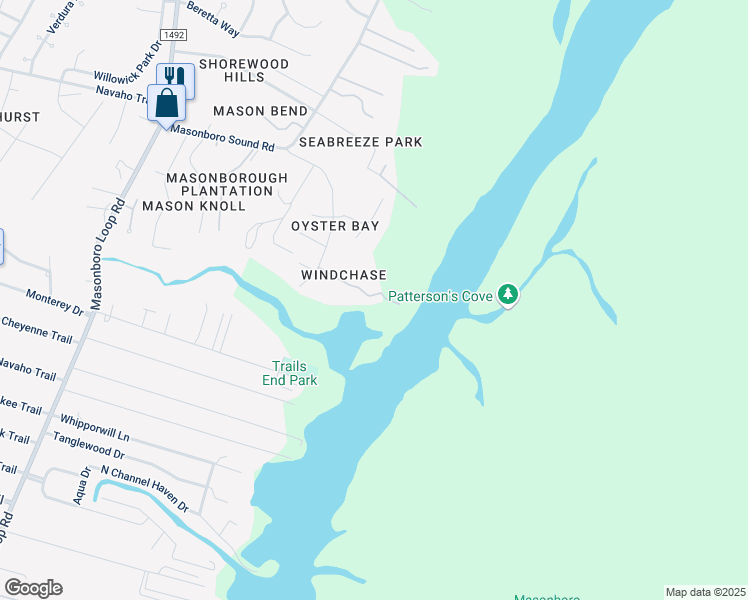 map of restaurants, bars, coffee shops, grocery stores, and more near 322 Windchase Lane in Wilmington