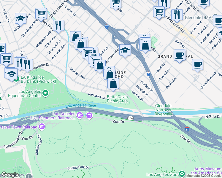 map of restaurants, bars, coffee shops, grocery stores, and more near 231 Justin Avenue in Glendale