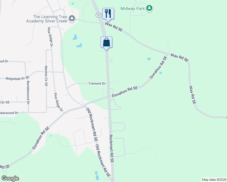 map of restaurants, bars, coffee shops, grocery stores, and more near 4713 Rockmart Road Southeast in Silver Creek