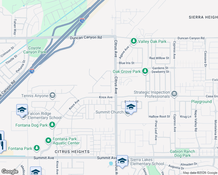 map of restaurants, bars, coffee shops, grocery stores, and more near 16053 Stevens Lane in Fontana