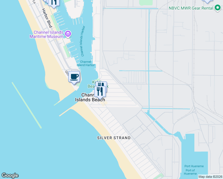 map of restaurants, bars, coffee shops, grocery stores, and more near 304 Santa Monica Drive in Oxnard