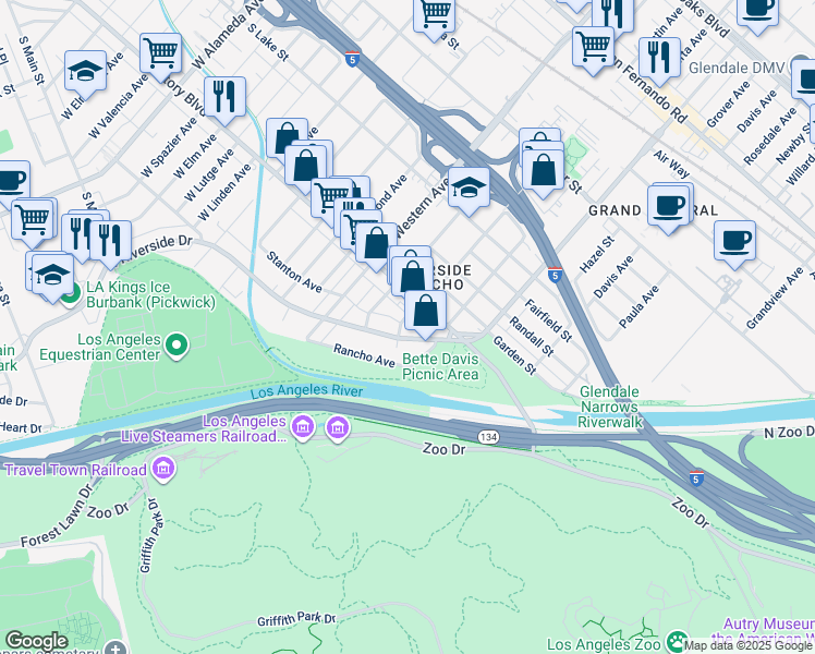 map of restaurants, bars, coffee shops, grocery stores, and more near 231 Justin Avenue in Glendale