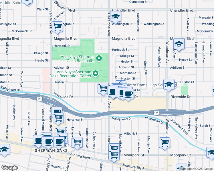 map of restaurants, bars, coffee shops, grocery stores, and more near in Los Angeles