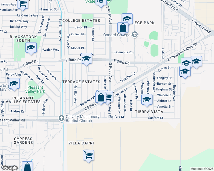 map of restaurants, bars, coffee shops, grocery stores, and more near in Oxnard