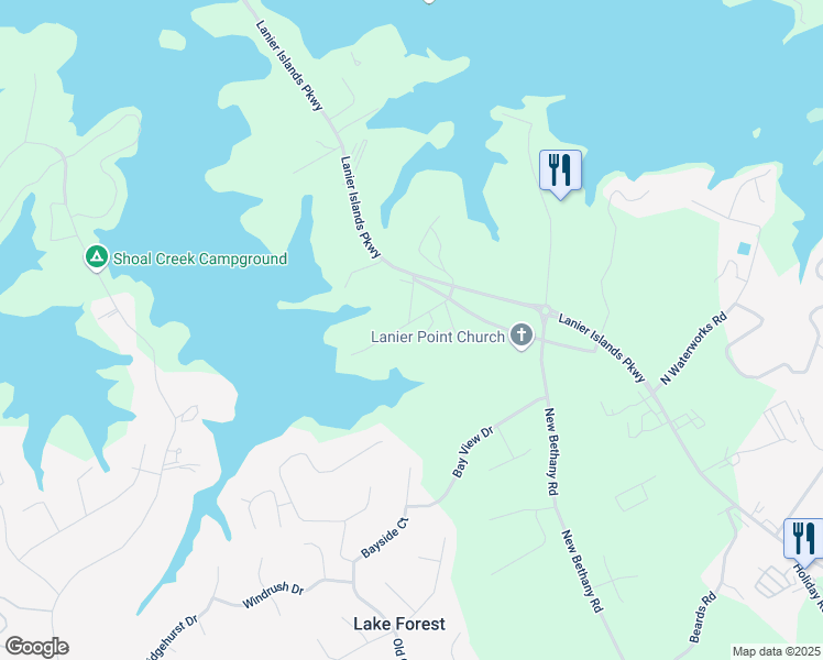 map of restaurants, bars, coffee shops, grocery stores, and more near 2843 Merritt Drive in Buford