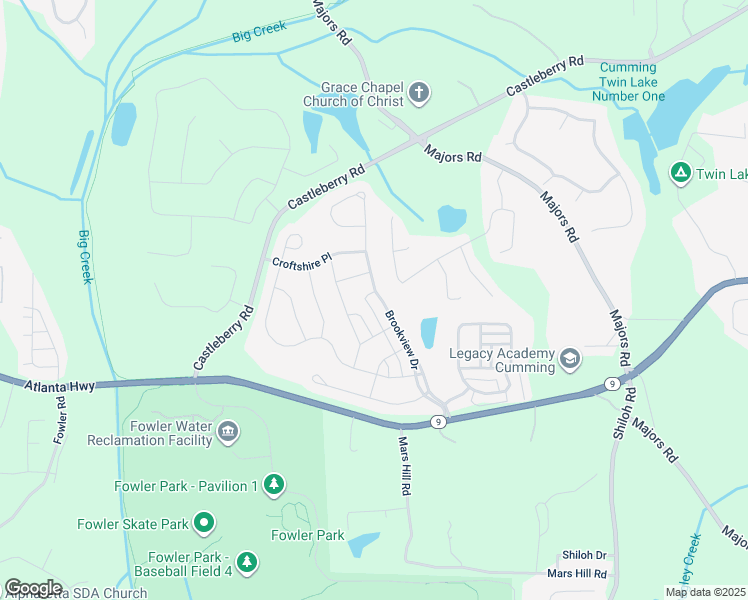map of restaurants, bars, coffee shops, grocery stores, and more near 4175 Brookview Drive in Cumming