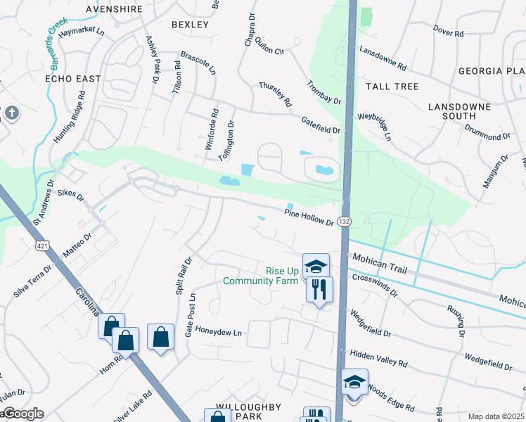 map of restaurants, bars, coffee shops, grocery stores, and more near 4525 Pine Hollow Road in Wilmington