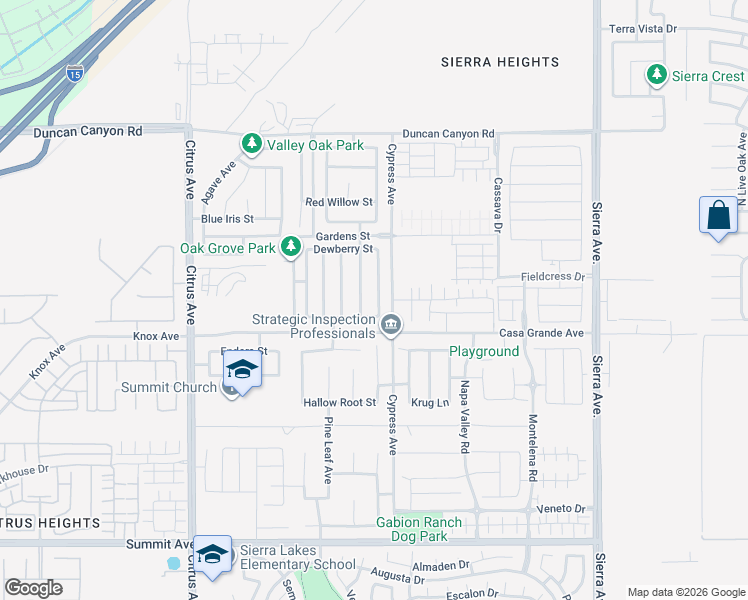 map of restaurants, bars, coffee shops, grocery stores, and more near 5236 Collard Avenue in Fontana