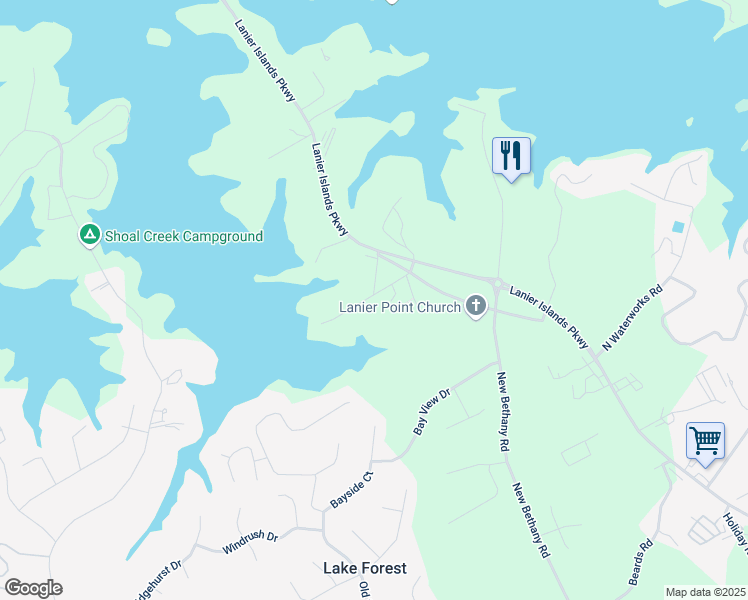 map of restaurants, bars, coffee shops, grocery stores, and more near 2843 Merritt Drive in Buford