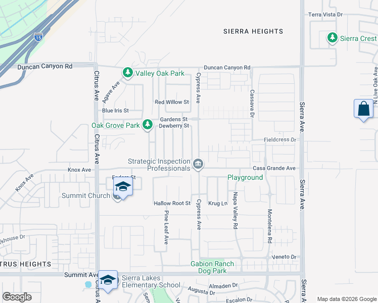 map of restaurants, bars, coffee shops, grocery stores, and more near 5236 Collard Avenue in Fontana