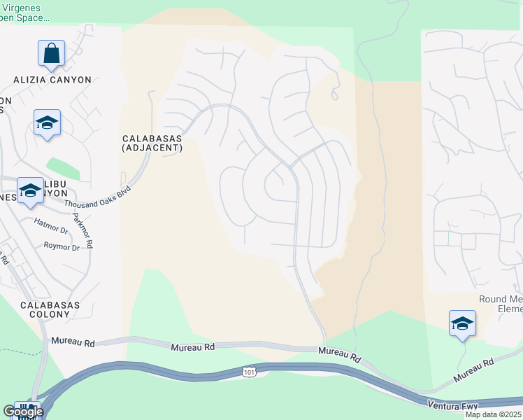 map of restaurants, bars, coffee shops, grocery stores, and more near 5366 Collingwood Circle in Calabasas