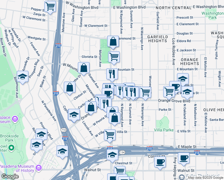 map of restaurants, bars, coffee shops, grocery stores, and more near 762 North Fair Oaks Avenue in Pasadena