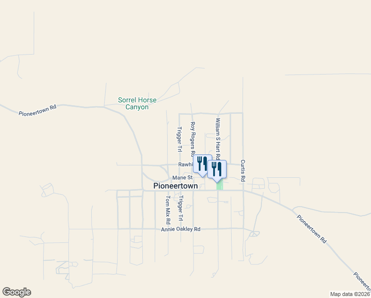 map of restaurants, bars, coffee shops, grocery stores, and more near 5188 Roy Rogers Road in Pioneertown