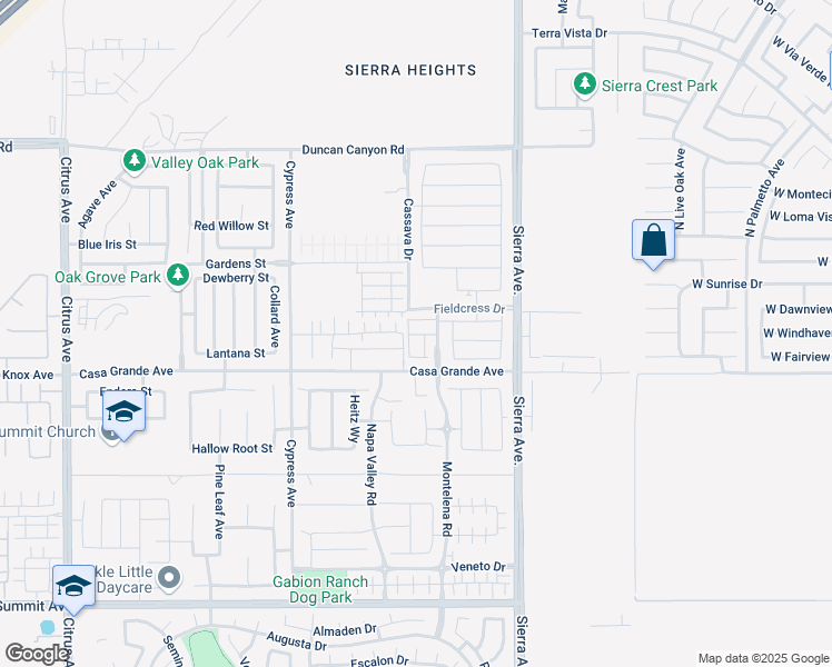 map of restaurants, bars, coffee shops, grocery stores, and more near 4936 Sierra Avenue in Fontana