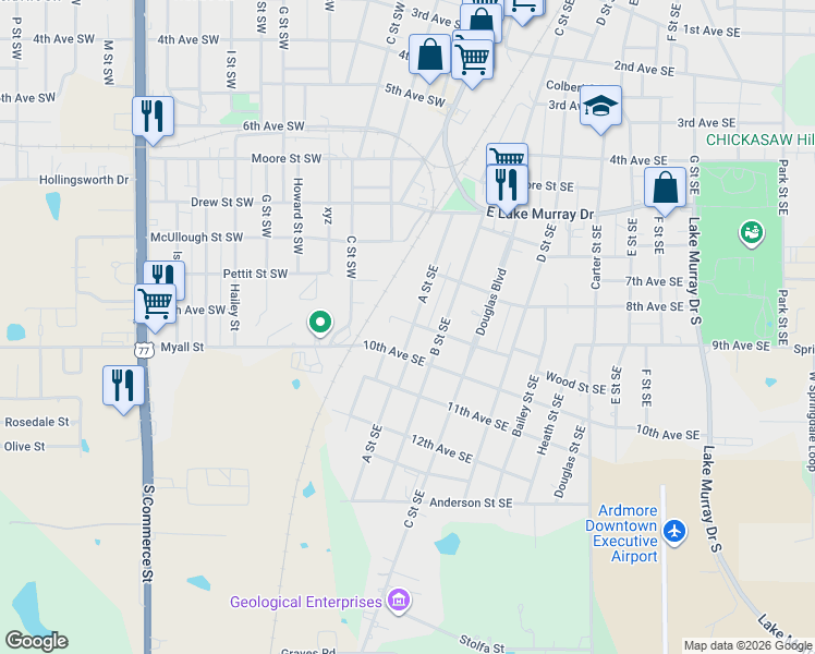 map of restaurants, bars, coffee shops, grocery stores, and more near 825 A Street Southeast in Ardmore