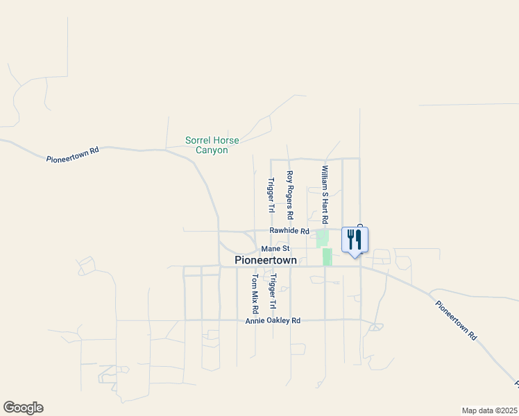 map of restaurants, bars, coffee shops, grocery stores, and more near 5175 Tom Mix Road in Pioneertown