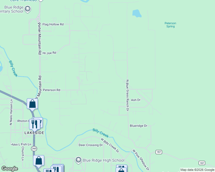 map of restaurants, bars, coffee shops, grocery stores, and more near 650 Backwoods Trail in Navajo County