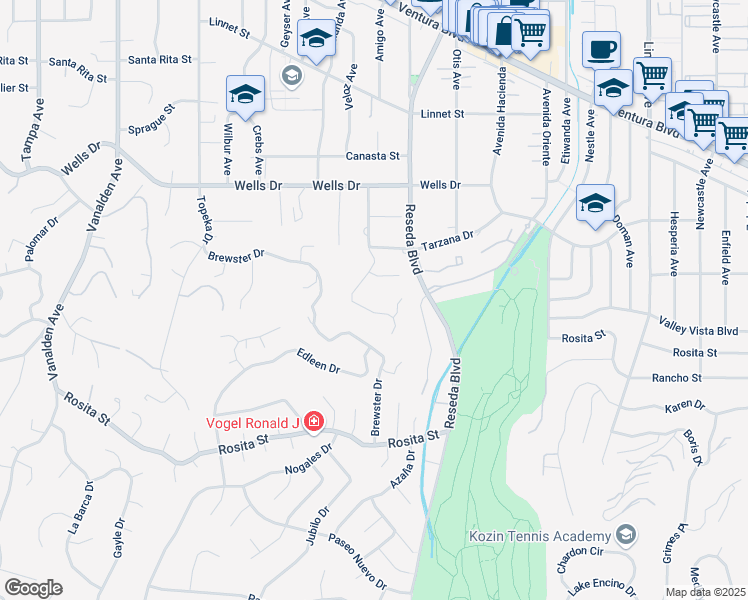 map of restaurants, bars, coffee shops, grocery stores, and more near 4760 Amigo Avenue in Los Angeles