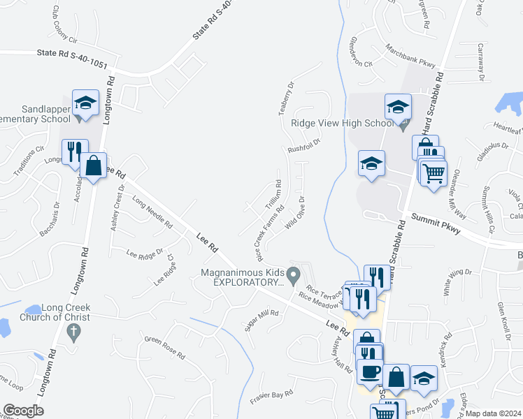map of restaurants, bars, coffee shops, grocery stores, and more near 105 Trillium Road in Columbia