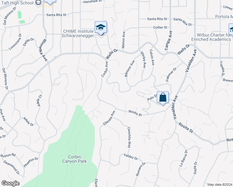 map of restaurants, bars, coffee shops, grocery stores, and more near 4910 Tarzana Woods Drive in Los Angeles