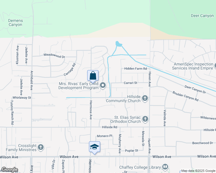 map of restaurants, bars, coffee shops, grocery stores, and more near 5218 Rocky Mountain Place in Rancho Cucamonga