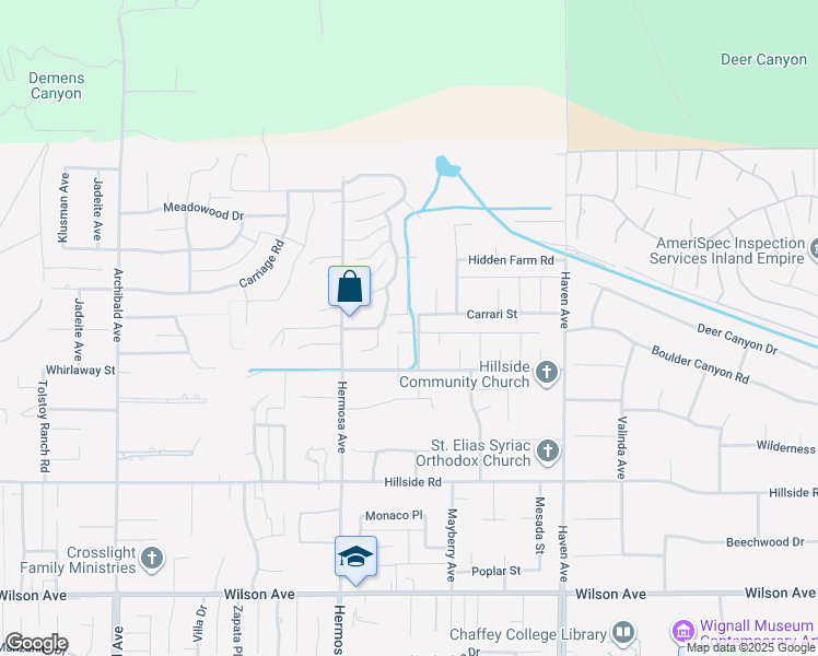 map of restaurants, bars, coffee shops, grocery stores, and more near 5218 Rocky Mountain Place in Rancho Cucamonga