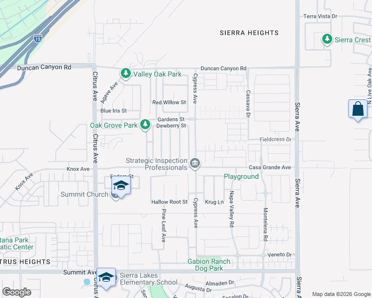 map of restaurants, bars, coffee shops, grocery stores, and more near 5228 Collard Avenue in Fontana
