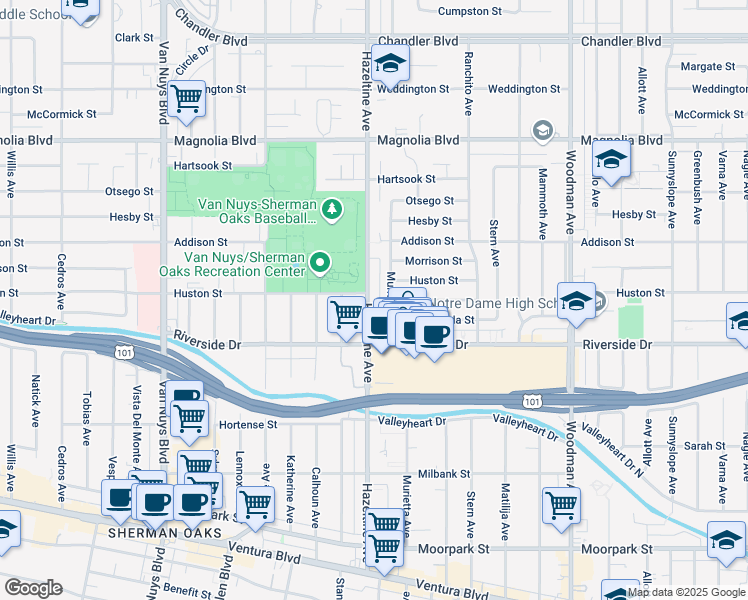 map of restaurants, bars, coffee shops, grocery stores, and more near in Los Angeles