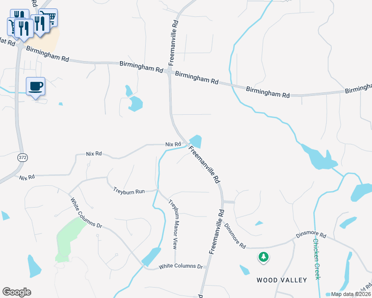 map of restaurants, bars, coffee shops, grocery stores, and more near 1554 Nix Road in Milton