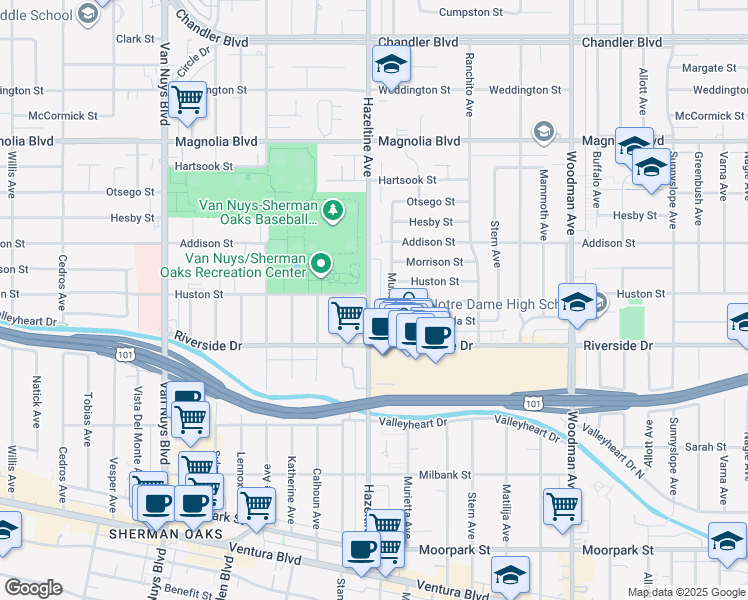 map of restaurants, bars, coffee shops, grocery stores, and more near in Los Angeles