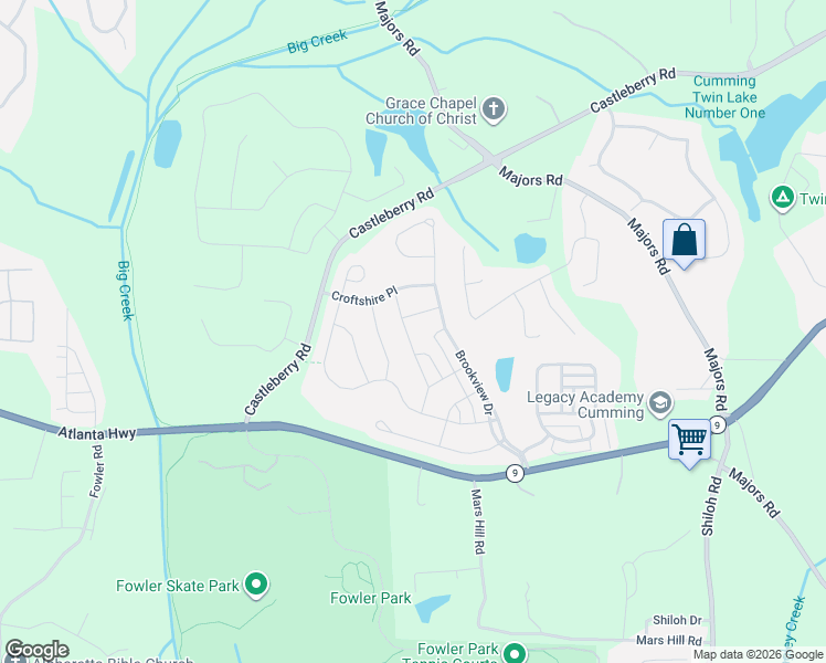 map of restaurants, bars, coffee shops, grocery stores, and more near 4335 Copely Walk in Cumming