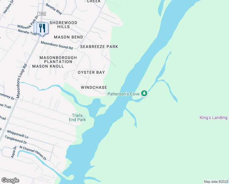 map of restaurants, bars, coffee shops, grocery stores, and more near 227 Cabbage Inlet Lane in Wilmington