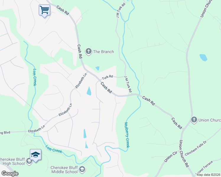 map of restaurants, bars, coffee shops, grocery stores, and more near 5181 Cash Road in Flowery Branch