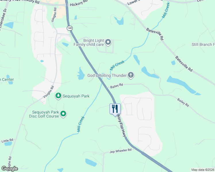 map of restaurants, bars, coffee shops, grocery stores, and more near 7675 Hickory Flat Highway in Woodstock