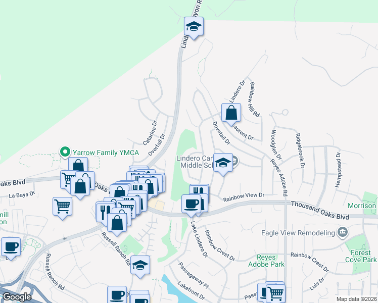 map of restaurants, bars, coffee shops, grocery stores, and more near 5887 Cape Horn Drive in Agoura Hills