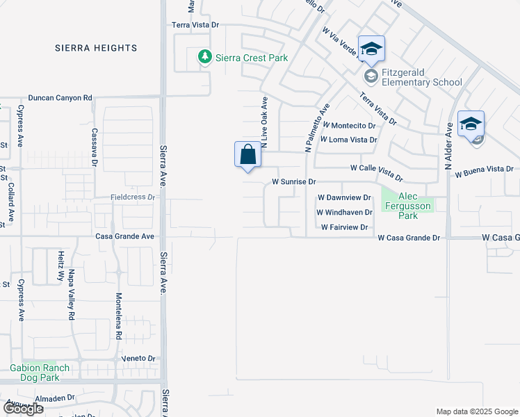 map of restaurants, bars, coffee shops, grocery stores, and more near 2838 West Windhaven Drive in Rialto