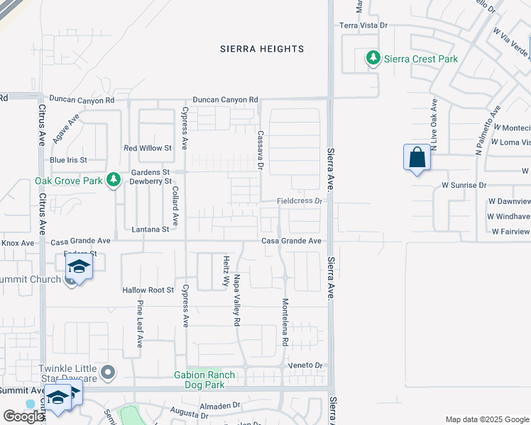 map of restaurants, bars, coffee shops, grocery stores, and more near 4936 Sierra Avenue in Fontana