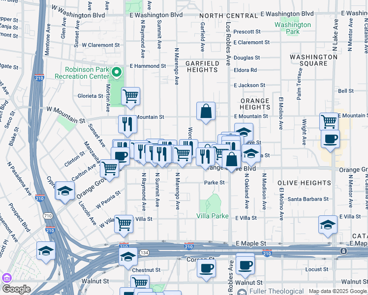 map of restaurants, bars, coffee shops, grocery stores, and more near 796 North Marengo Avenue in Pasadena