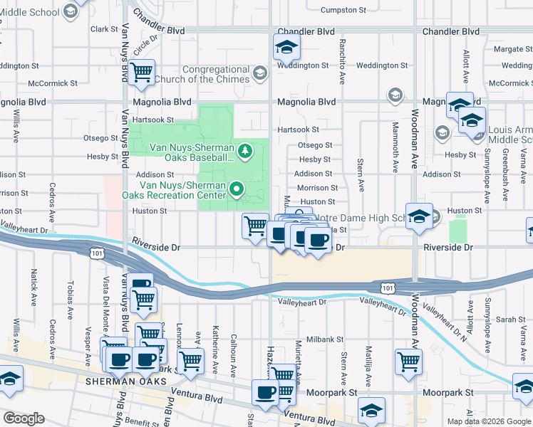 map of restaurants, bars, coffee shops, grocery stores, and more near in Los Angeles