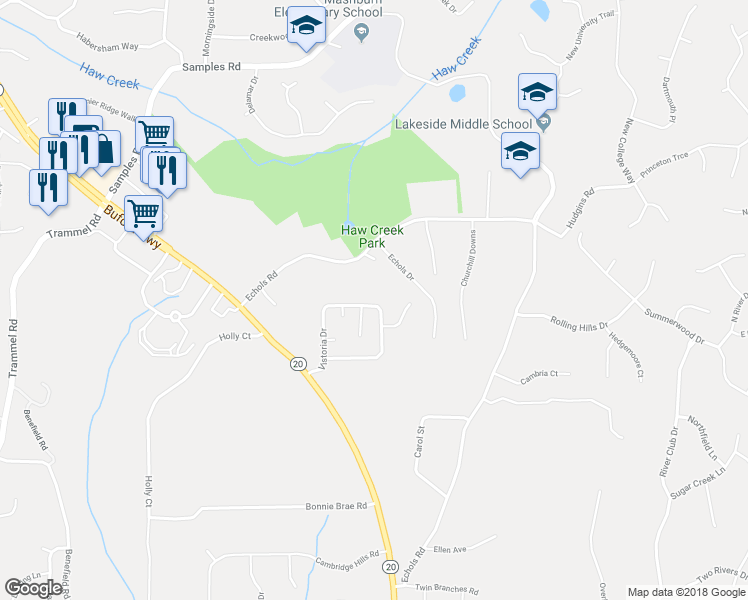 map of restaurants, bars, coffee shops, grocery stores, and more near 2425 Vistoria Drive in Cumming